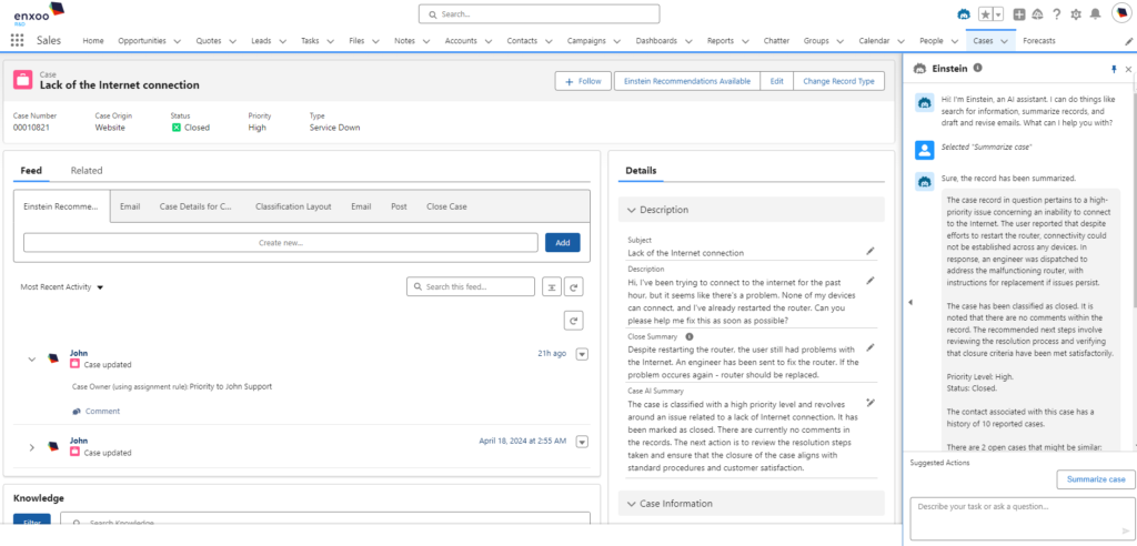 Issue resolved by Salesforce Einstein