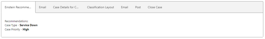 Salesforce Einstein classifies inquiry as "Service Down" and added the priority as "High"