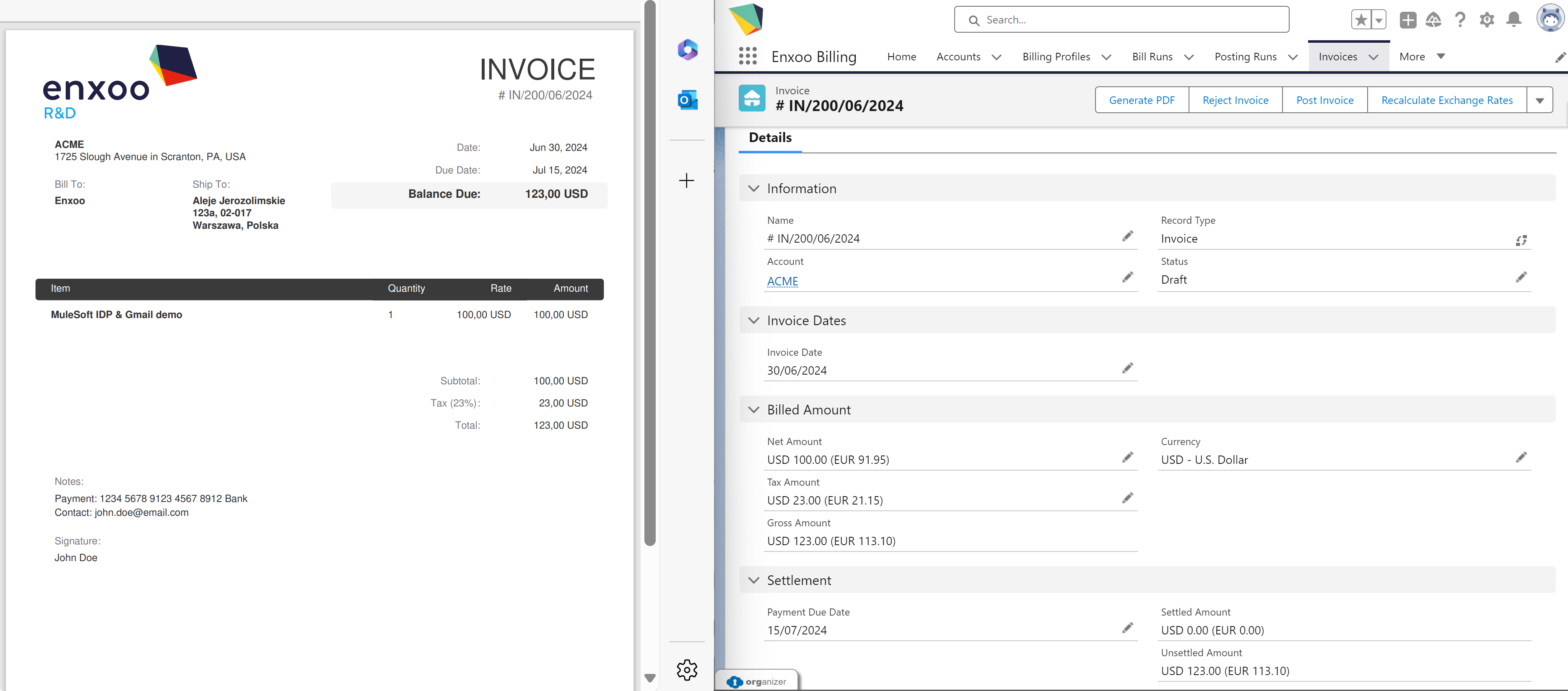 Intelligent Document Processing: Extracted invoice data transferred to Salesforce CRM 